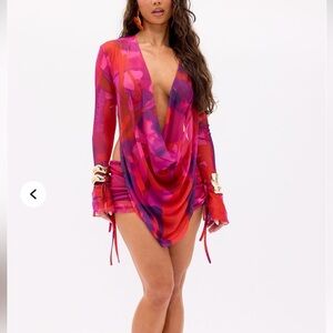 Vibrant Red and Pink Women's Swim Cover-Up